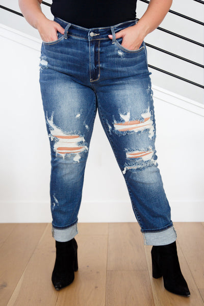 Danny Mid Rise Cuffed Destroy Boyfriend Jeans