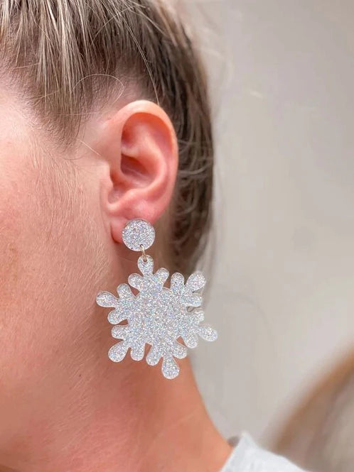 PREORDER: Winter Morning Glitter Clear Resin Snowflake Dangles