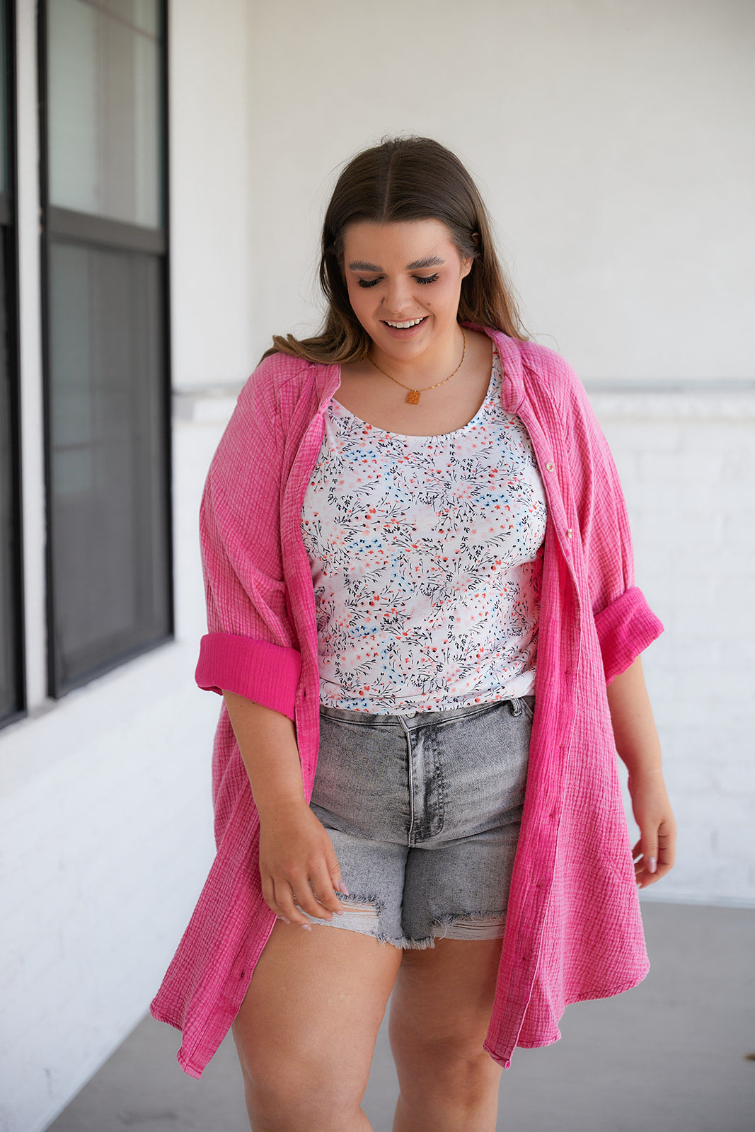 Corey Button Up Top in Fuchsia