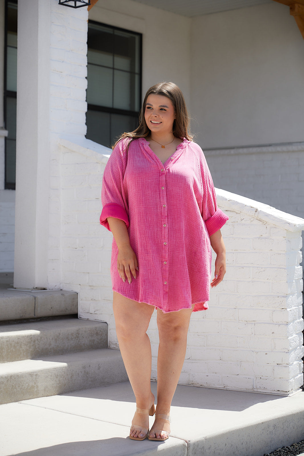 Corey Button Up Top in Fuchsia