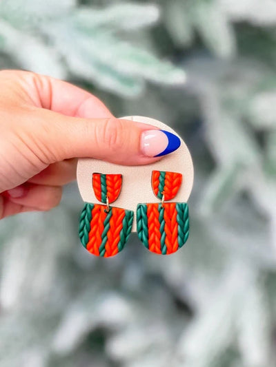 PREORDER: Red & Green Knit Clay Dangle Earrings