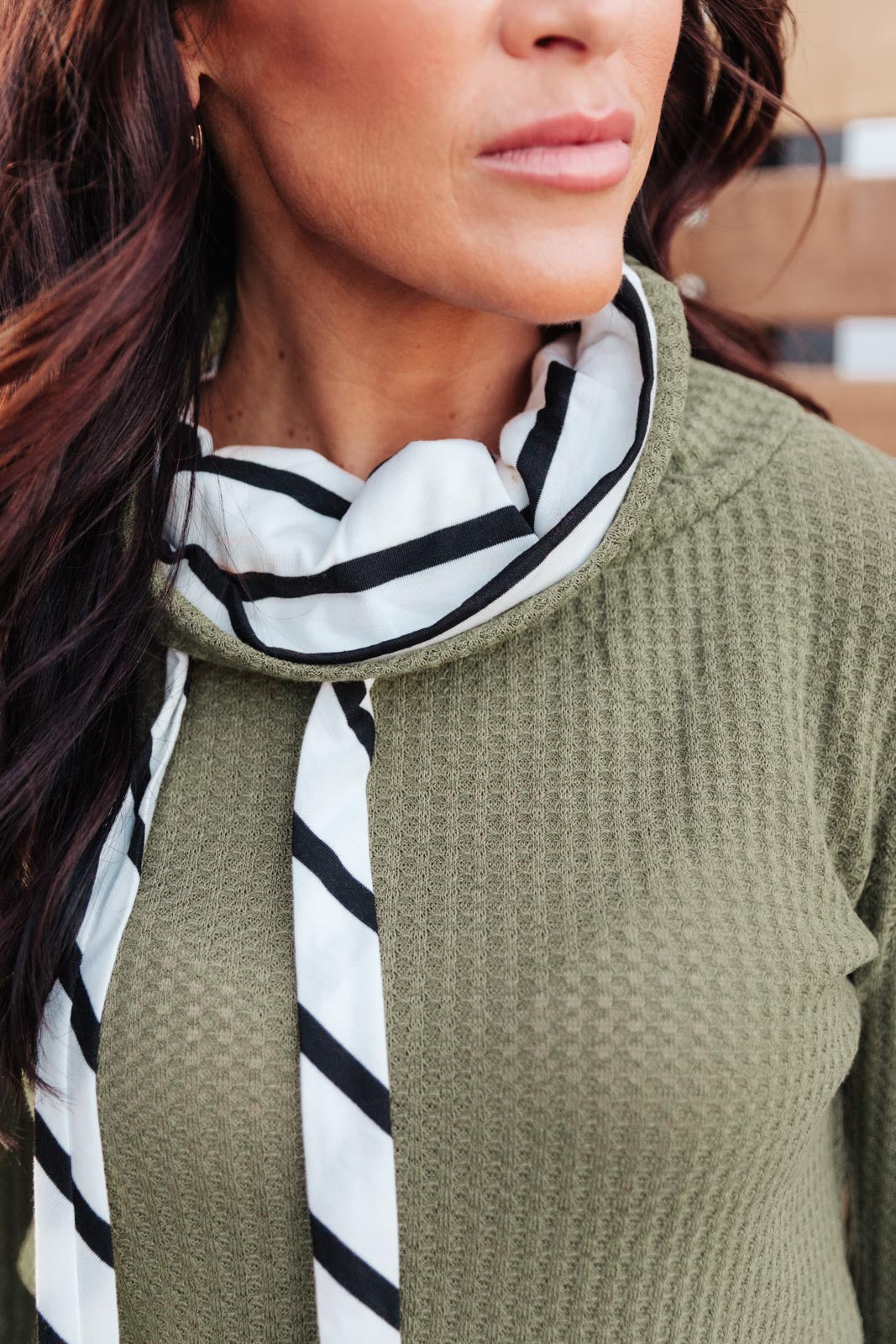 Secret Stripes Cowl Neck Top in Olive