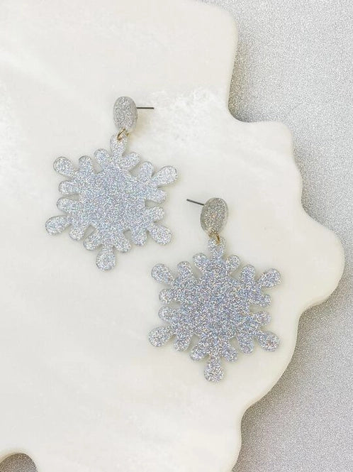 PREORDER: Winter Morning Glitter Clear Resin Snowflake Dangles