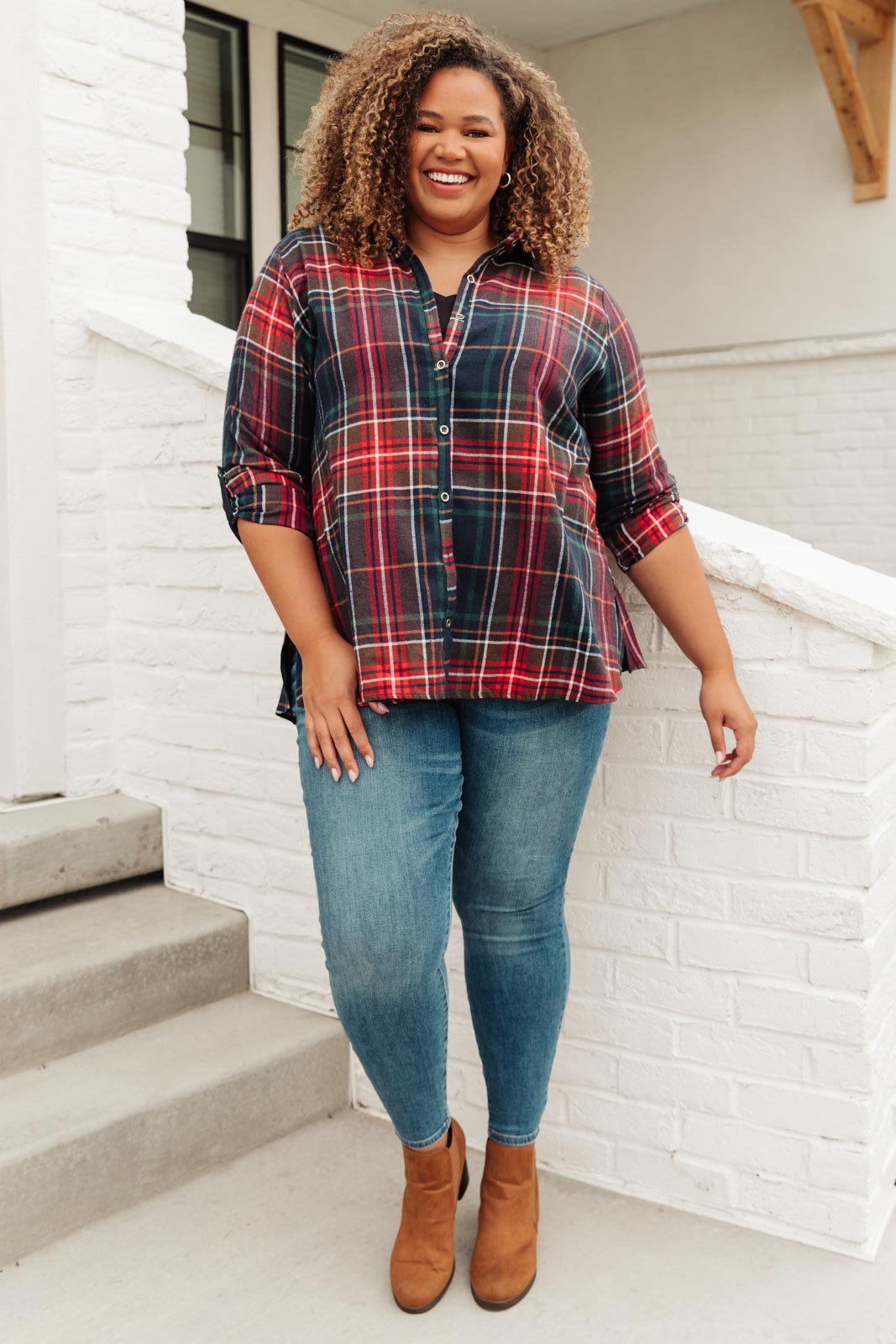 Alana Plaid Button Down Top