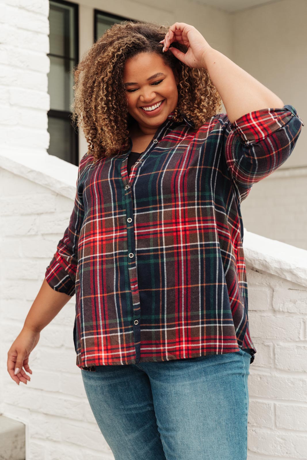 Alana Plaid Button Down Top