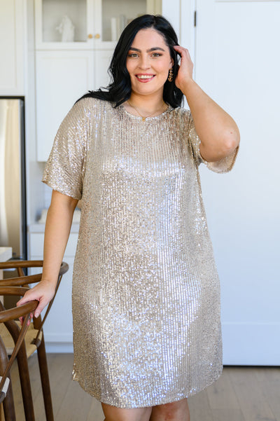 Alexandria Short Sleeve Sequin Dress In Taupe