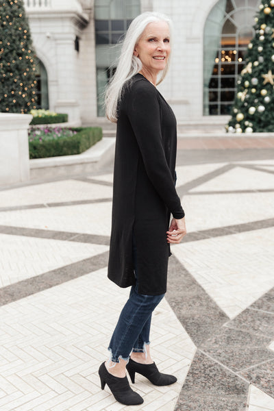 Alexis Lightweight Long Knit Cardigan in Black