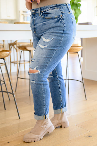 Ashley Hi-Waist Destroyed Boyfriend Jeans