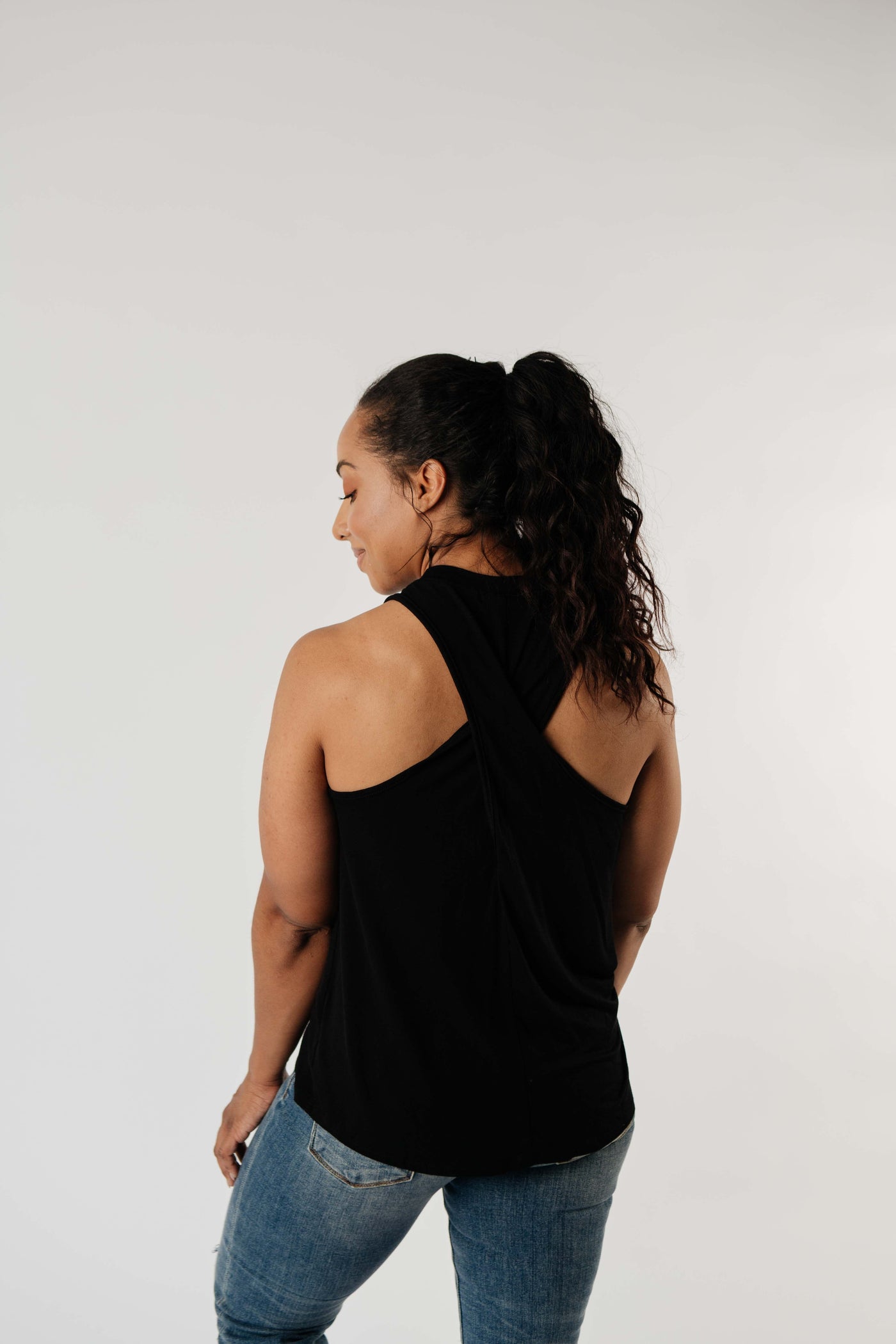 Running Behind Twist Back Tank In Black