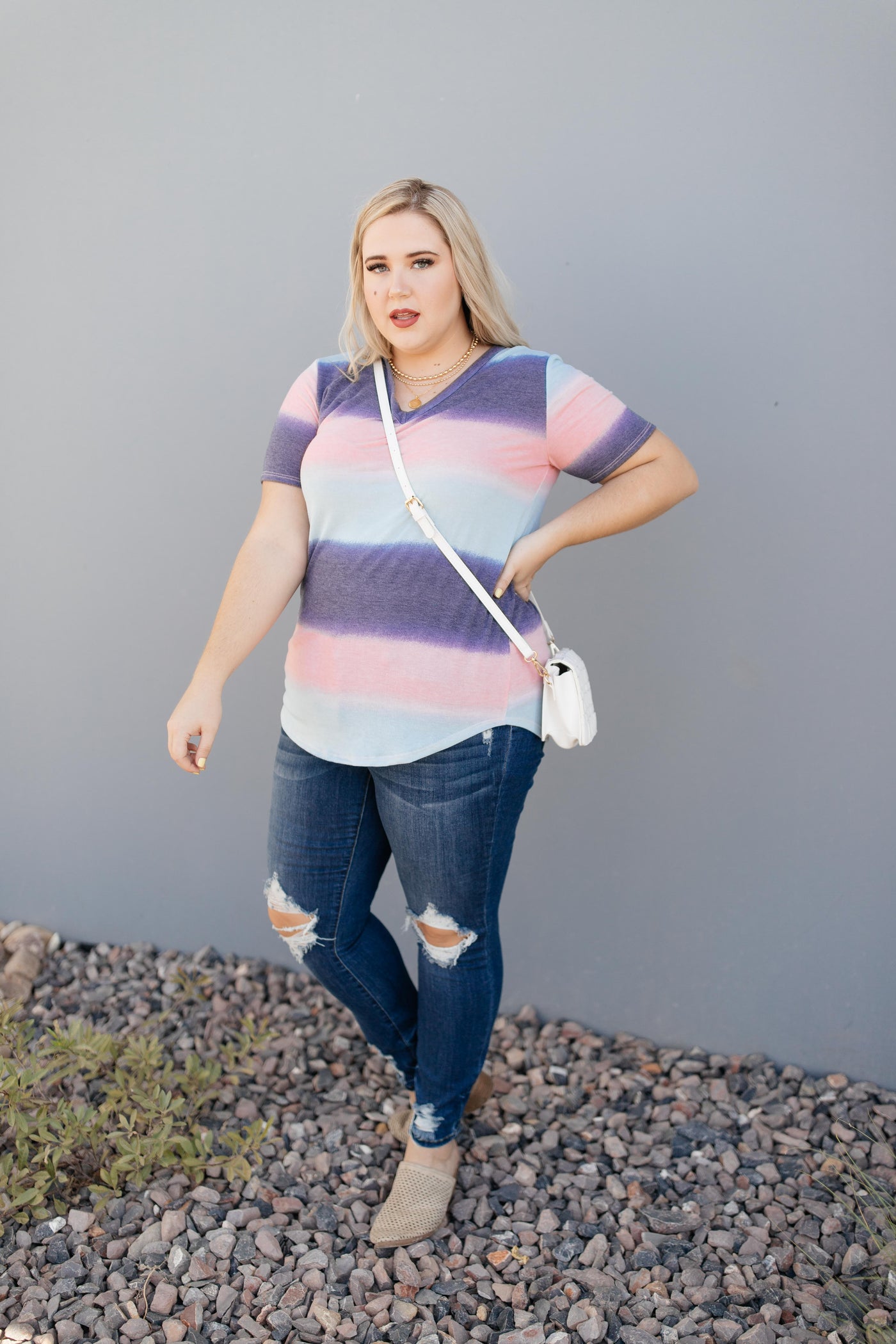 Blurred Stripes V-Neck