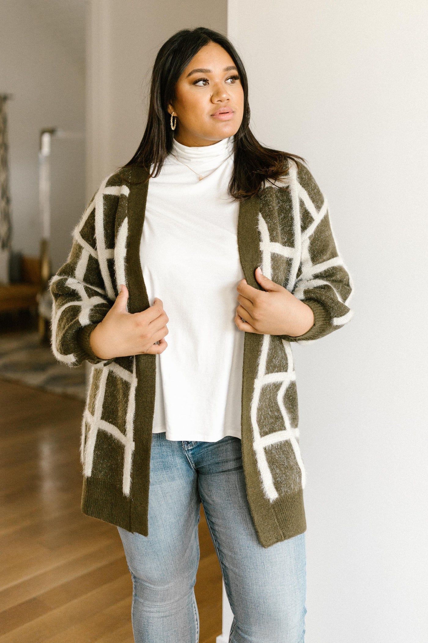 Bold Lines Cardigan in Olive