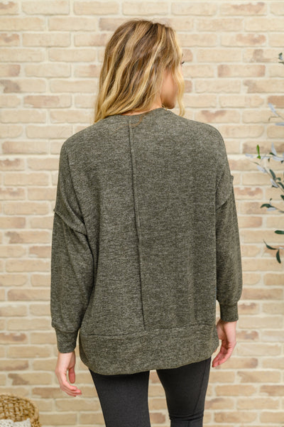 Brushed Drop Shoulder Sweater In Olive