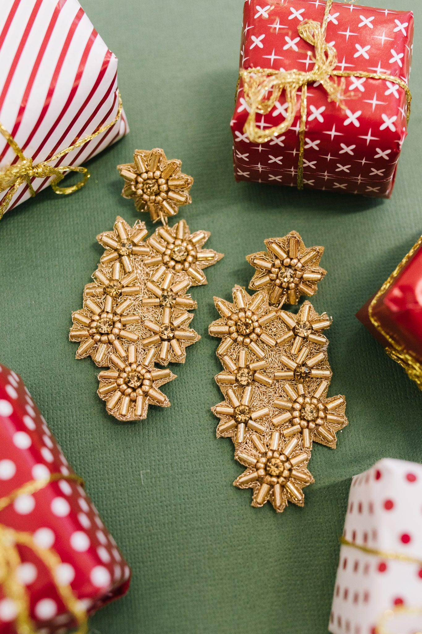 Christmas Bow Beaded Statement Earrings