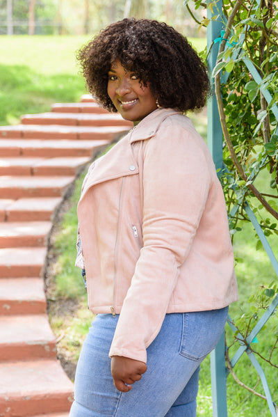 Clara Faux Suede Moto Jacket In Blush