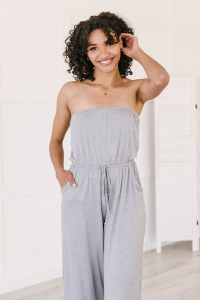 Cropped Tube Top Jumpsuit In Heather Gray