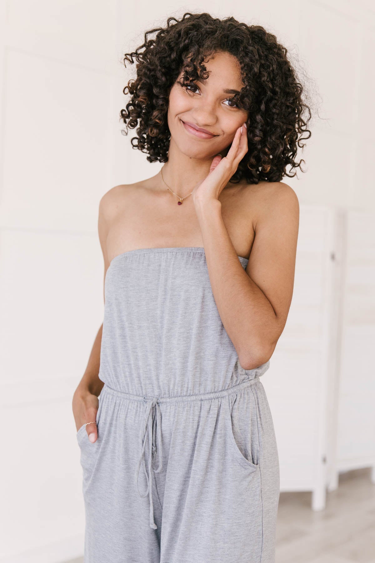 Cropped Tube Top Jumpsuit In Heather Gray