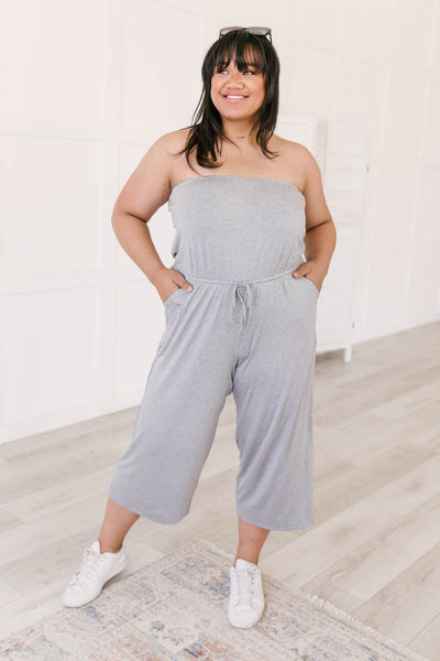 Cropped Tube Top Jumpsuit In Heather Gray