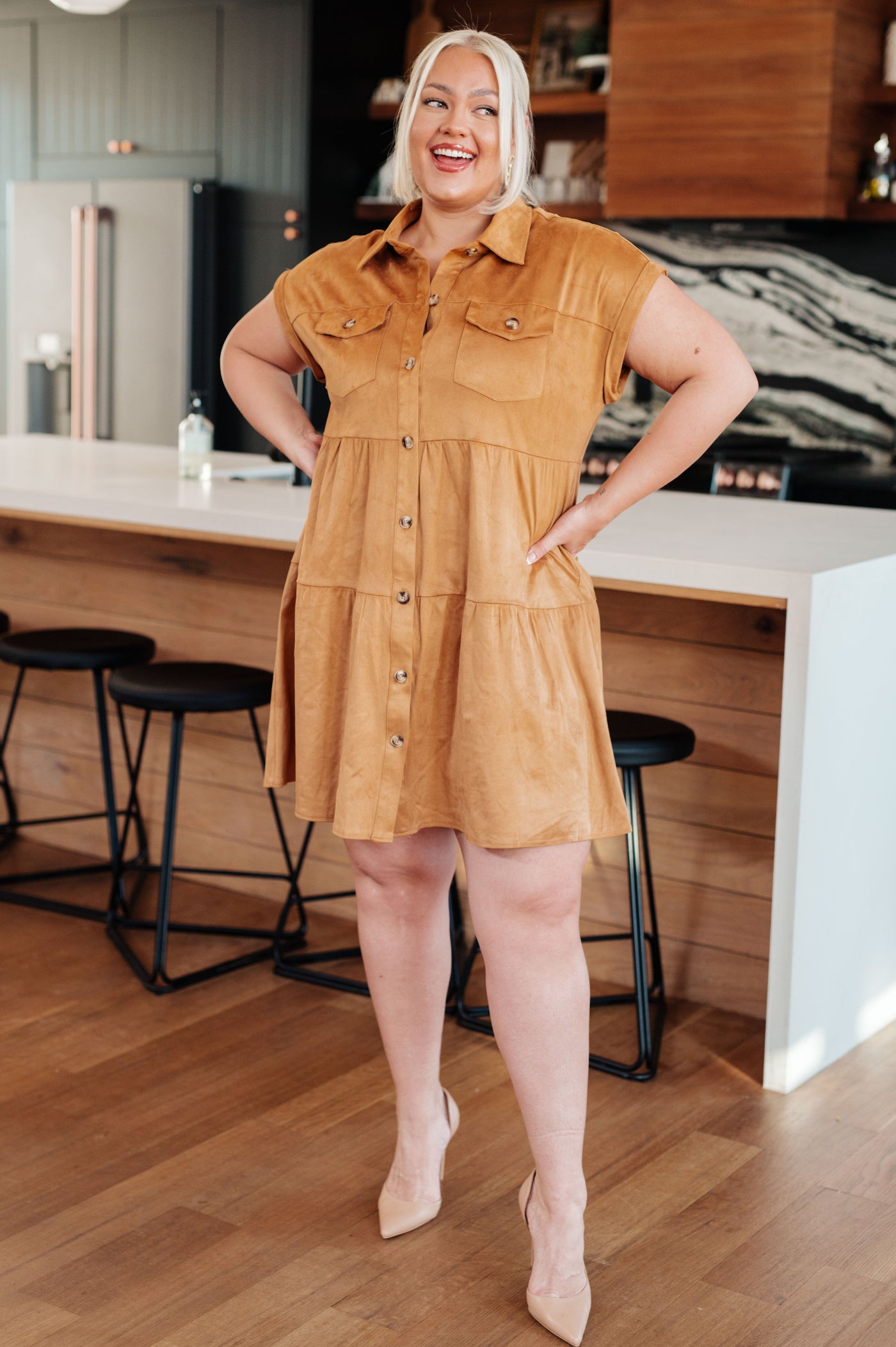 Don't Hang Up Faux Suede Shirt Dress