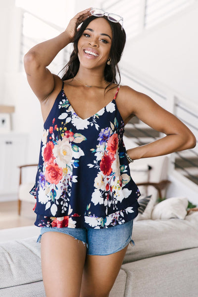 Elegant Floral Camisole In Navy