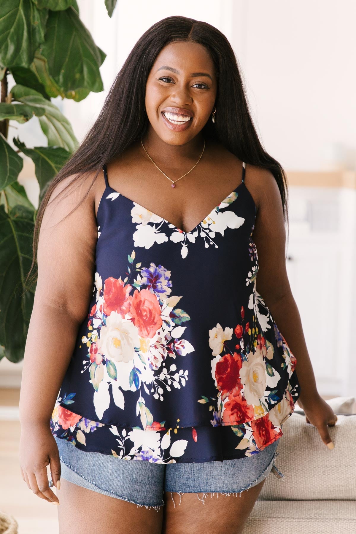 Elegant Floral Camisole In Navy