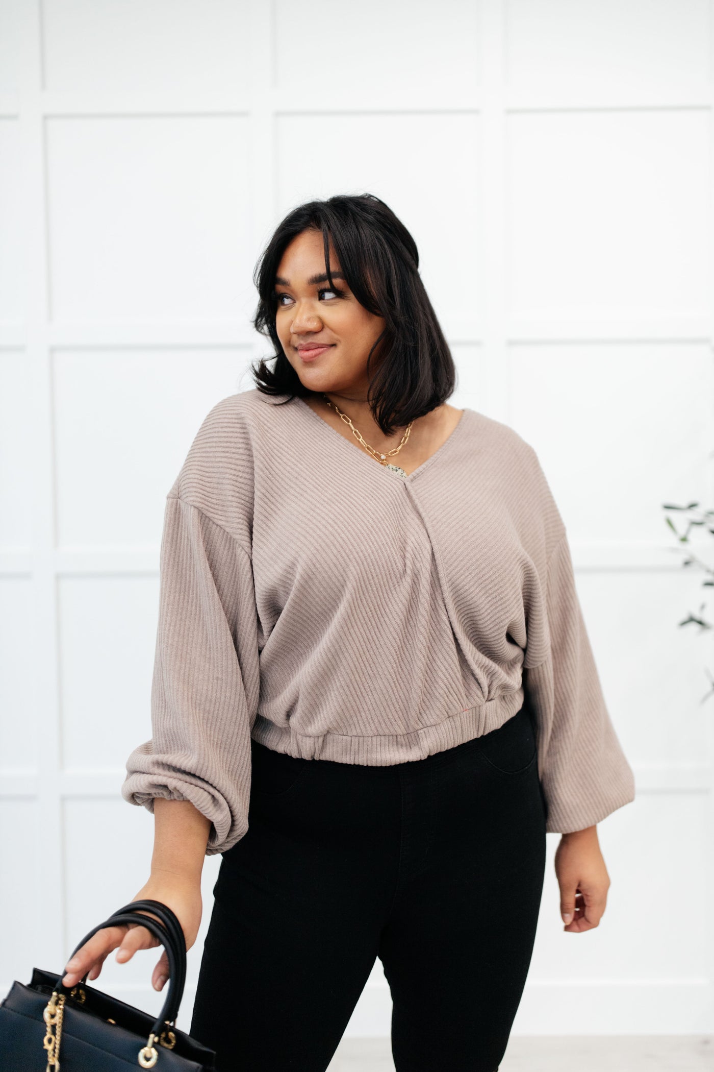 Flirty Feels Ribbed Top in Taupe