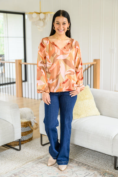 Freddie Split Neckline Long Sleeve Blouse In Clay