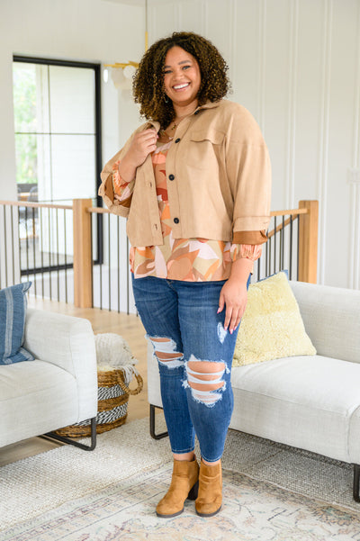 Freddie Split Neckline Long Sleeve Blouse In Clay