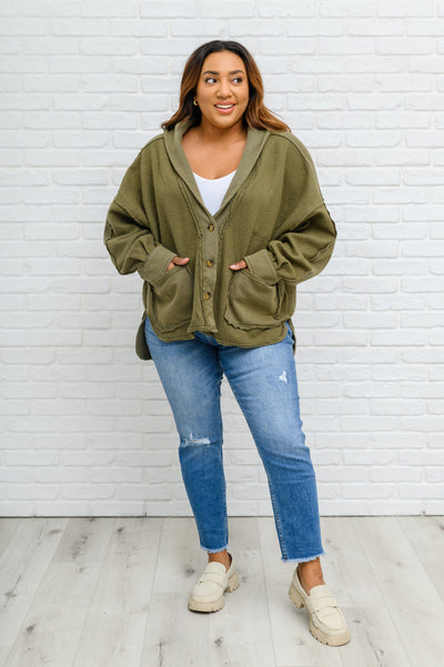 French Terry Mineral Wash Jacket In Olive