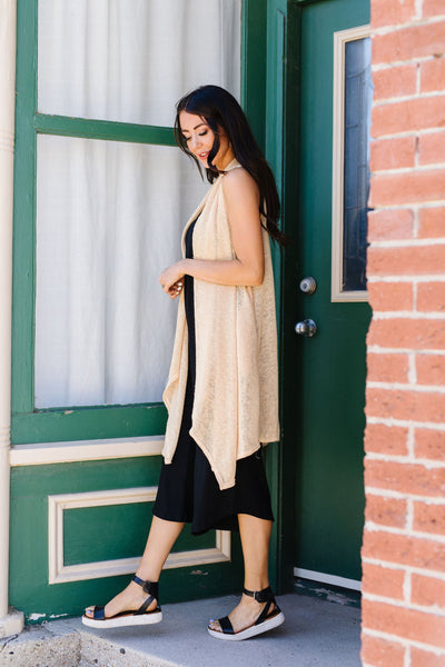 Gauzy Bohemian Cardi Vest In Gold