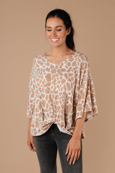 Giraffe Print Bell Sleeve Top