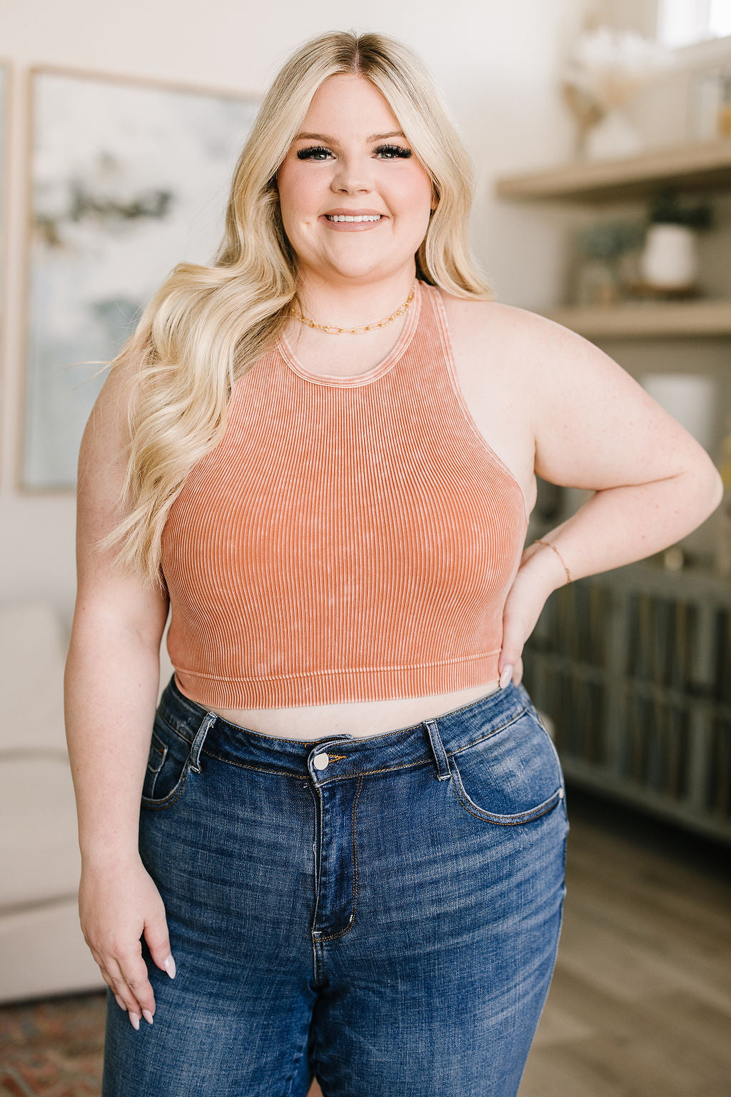 Goals Ribbed Tank Top in Burnt Orange