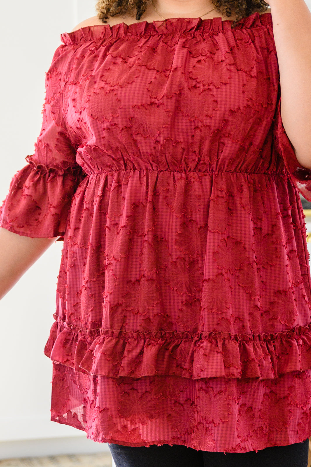 Hello, Goodbye Ruffle Dress In Burgundy