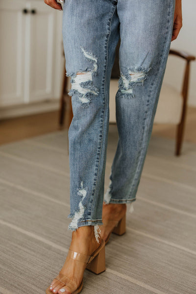 Josie Mid Rise Button Fly Boyfriend Jeans