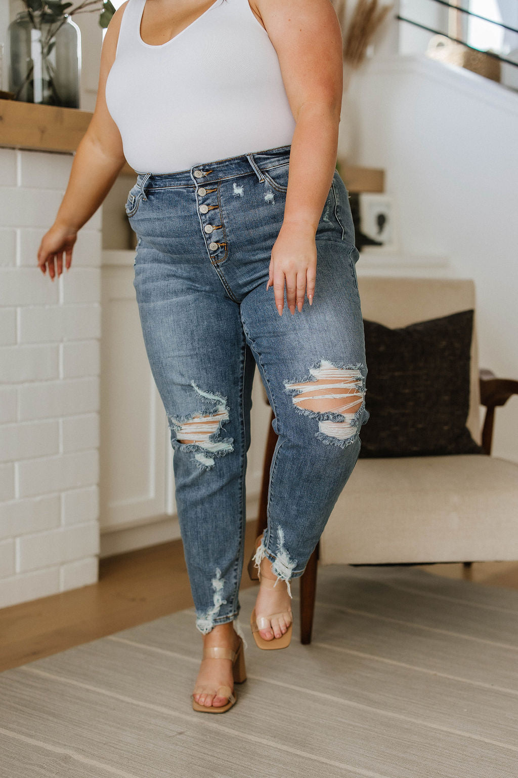 Josie Mid Rise Button Fly Boyfriend Jeans