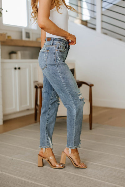 Josie Mid Rise Button Fly Boyfriend Jeans