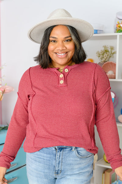 Lean Into Something Cozy Waffle Knit Top in Marsala