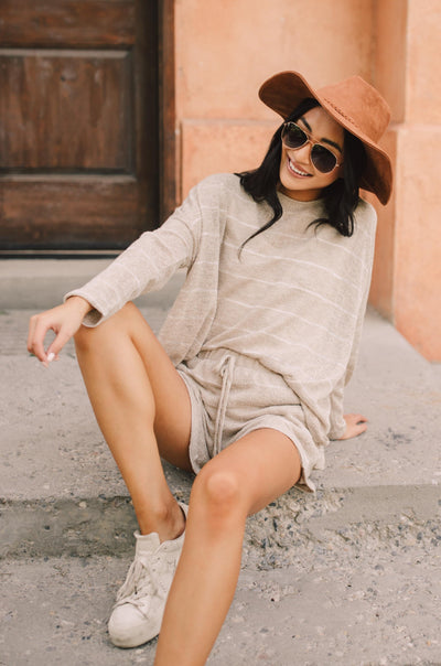 Lightweight Striped Shorts In Taupe