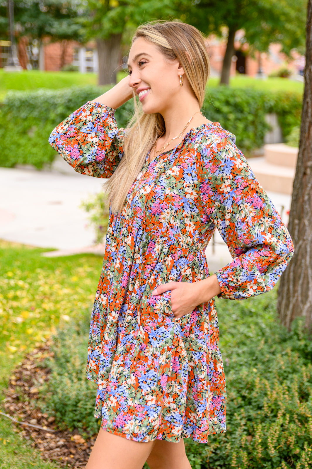 Loving Life Tiered Knee Length Floral Dress