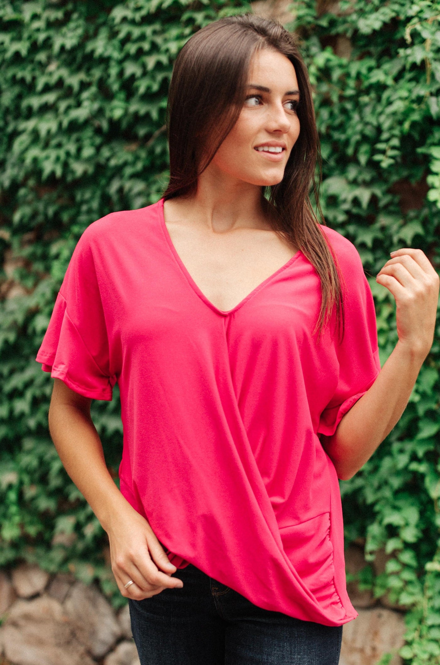 Nice Surprise Surplice Knit Top In Hot Pink