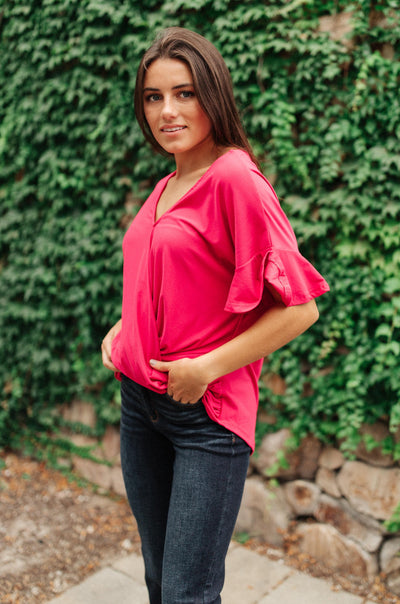 Nice Surprise Surplice Knit Top In Hot Pink