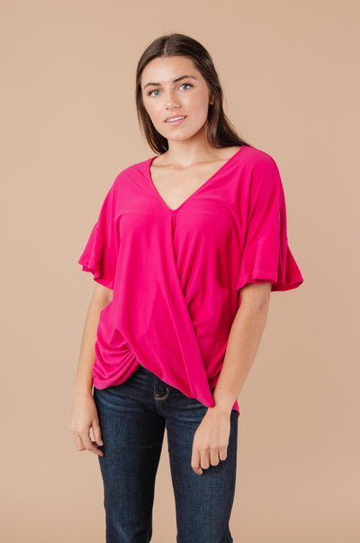 Nice Surprise Surplice Knit Top In Hot Pink