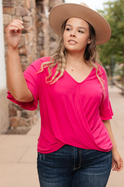 Nice Surprise Surplice Knit Top In Hot Pink