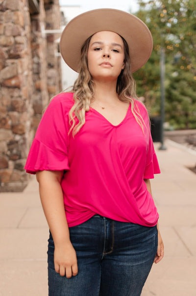 Nice Surprise Surplice Knit Top In Hot Pink