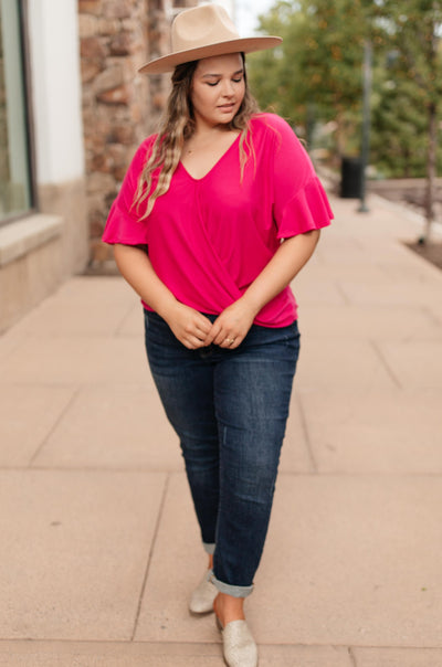 Nice Surprise Surplice Knit Top In Hot Pink