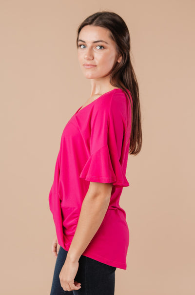 Nice Surprise Surplice Knit Top In Hot Pink