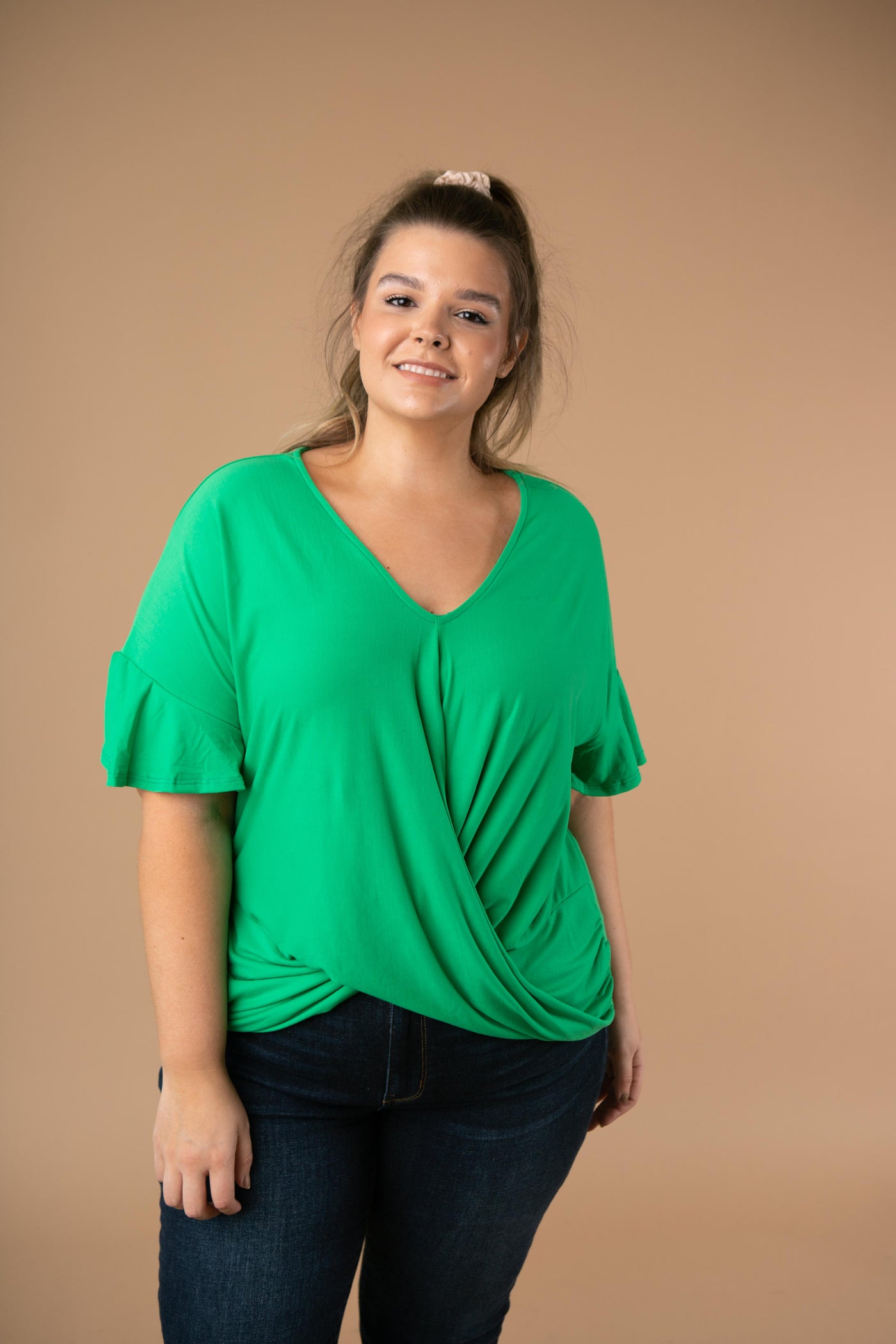 Nice Surprise Surplice Knit Top In Kelly Green