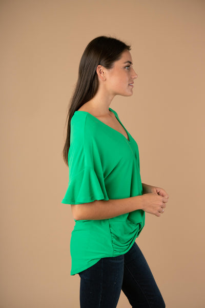 Nice Surprise Surplice Knit Top In Kelly Green