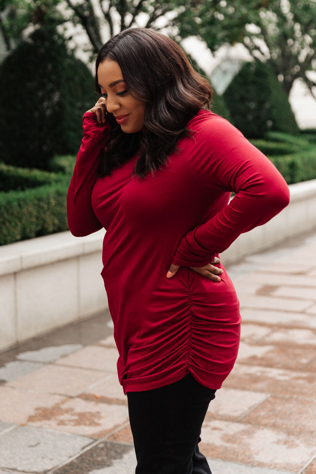 Nivia Draped Turtle Neck Tunic in Burgundy