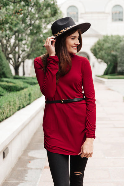 Nivia Draped Turtle Neck Tunic in Burgundy