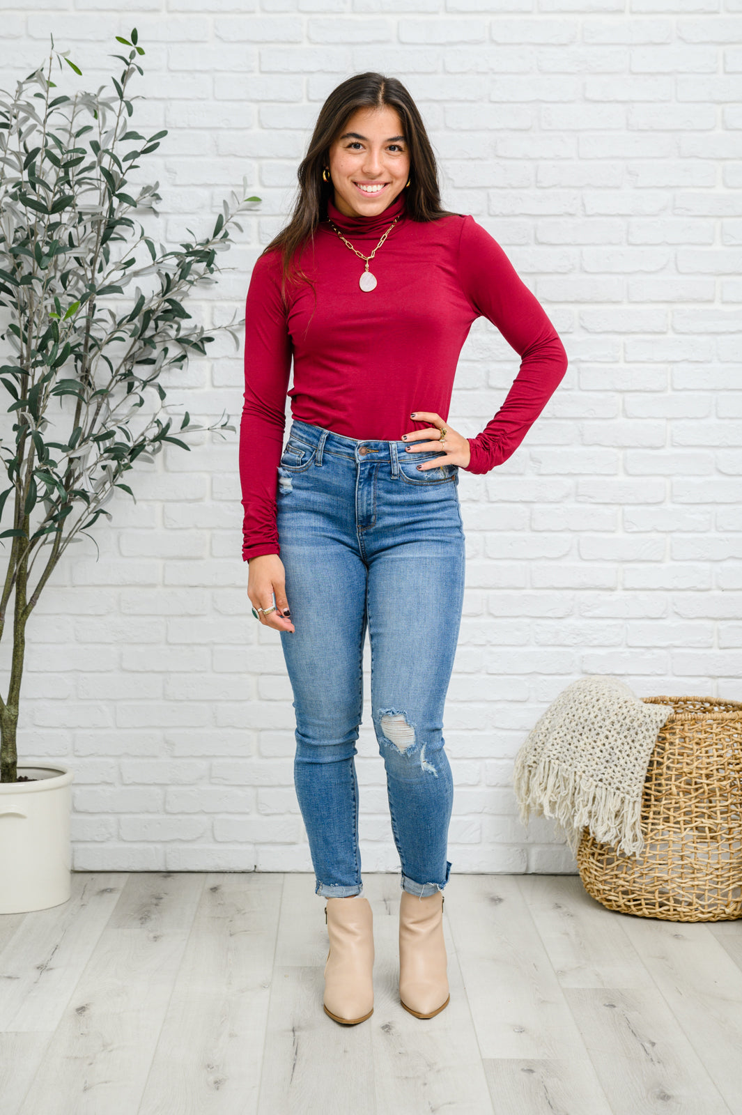 Nivia Draped Turtle Neck Tunic in Burgundy